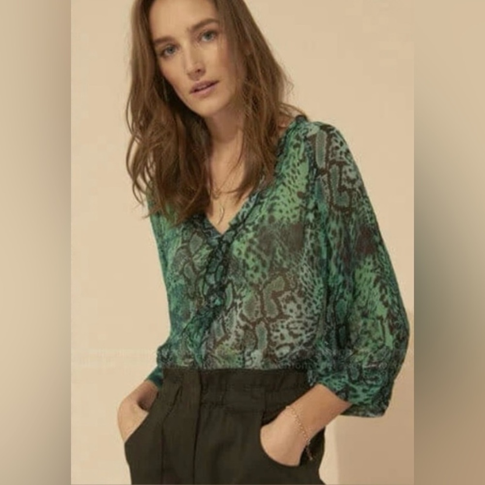 ba&sh Rick Ruffled Animal Print Top 2 - Picture 2 of 9